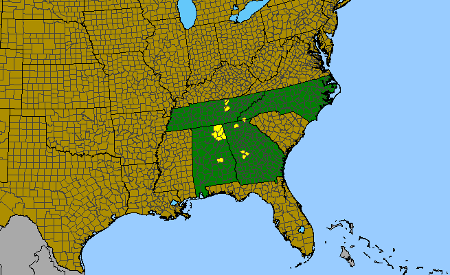 The range of Sarracenia oreophila